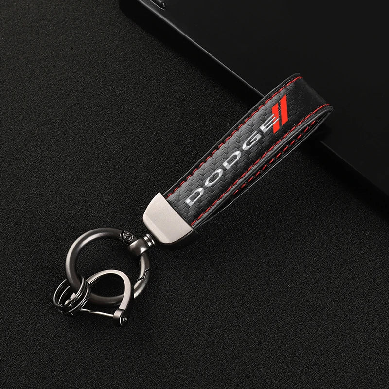 Dodge Black Leather Keychain