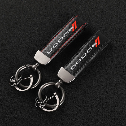 Dodge Black Leather Keychain