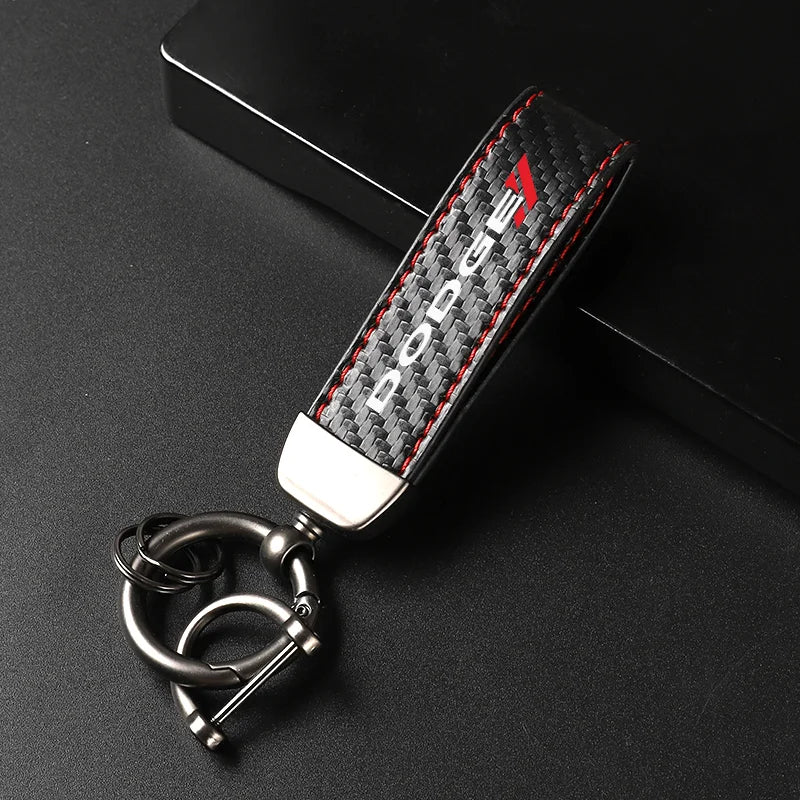 Dodge Carbon Fiber Leather Keychain