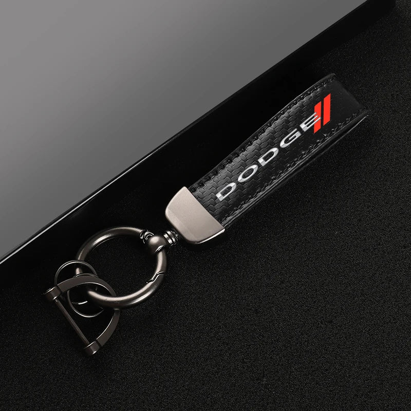 Dodge Black Leather Keychain