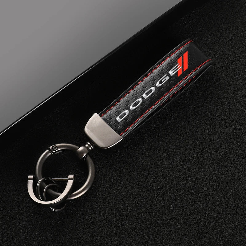 Dodge Black Leather Keychain