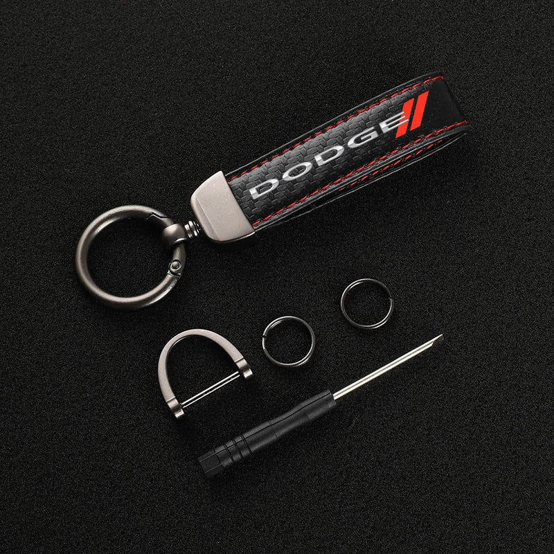 Dodge Black Leather Keychain