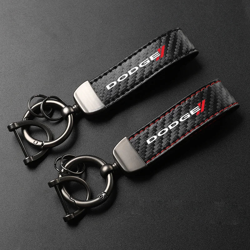 Dodge Carbon Fiber Leather Keychain