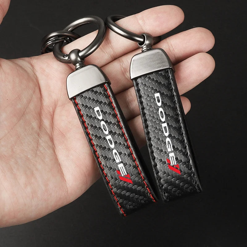 Dodge Carbon Fiber Leather Keychain